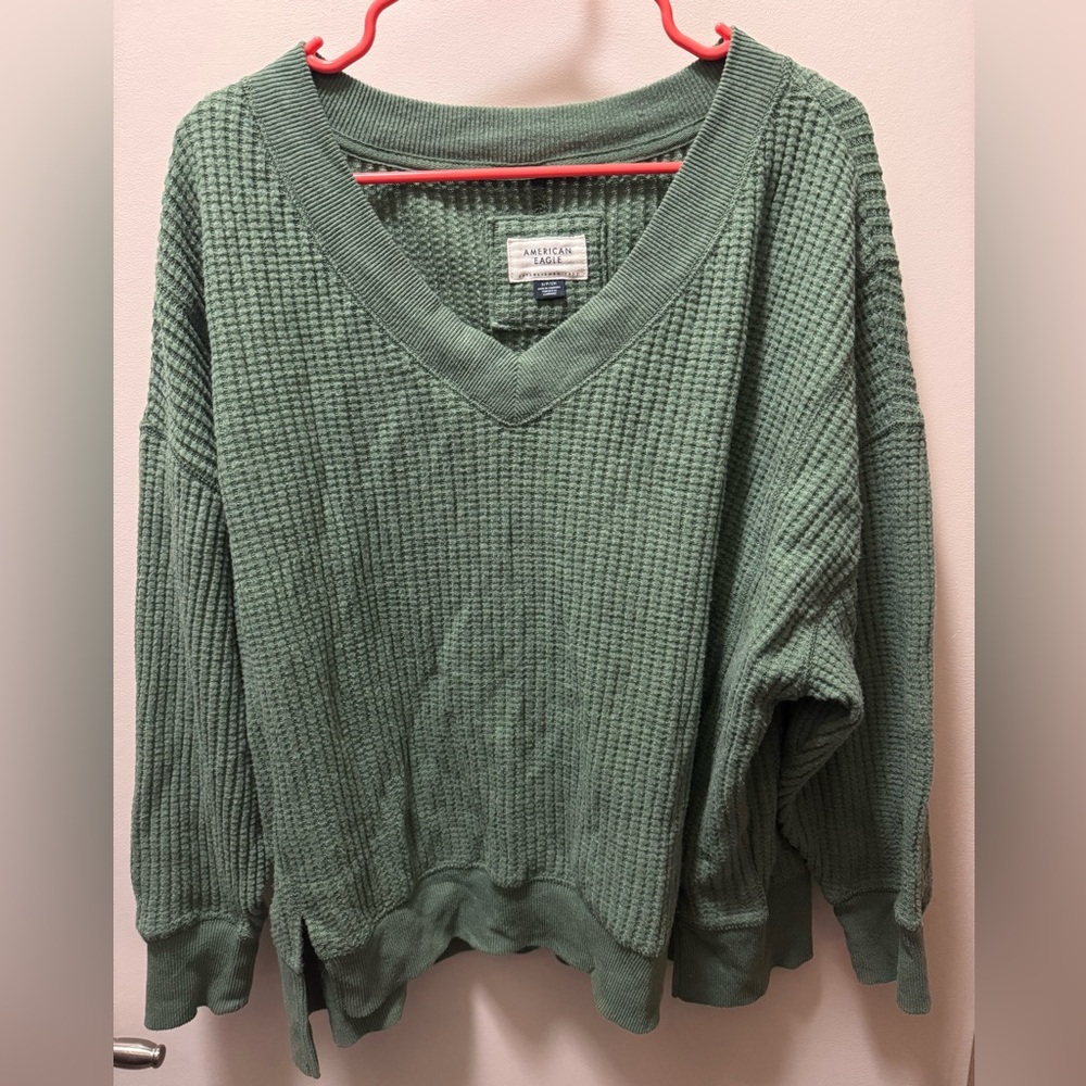 American Eagle Outfitters Green V-Neck Sweater